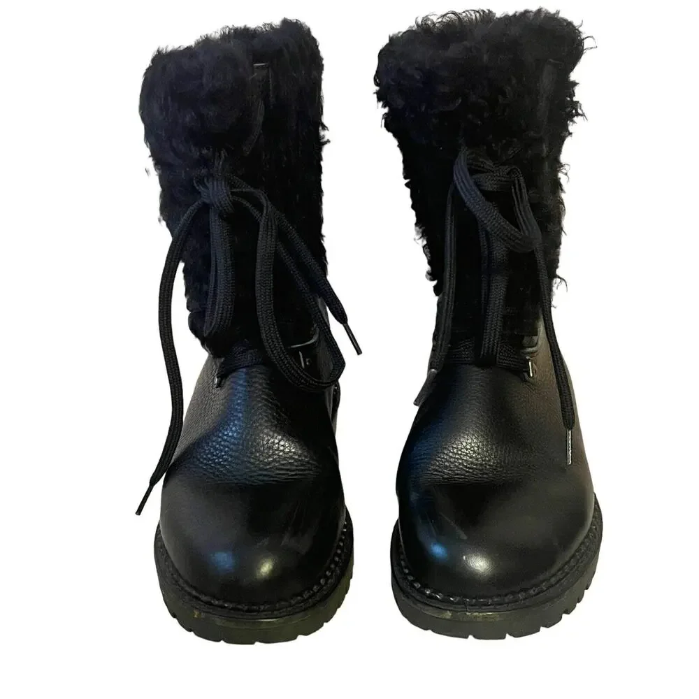 Oscar Sport •Women 37/US 6• Fur Boots Apres Ski Black Lace Up Winter Boots Italy
